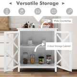Freestanding Kitchen Buffet Cabinet with Glass Doors and Adjustable Shelf-White