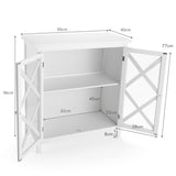 Freestanding Kitchen Buffet Cabinet with Glass Doors and Adjustable Shelf-White
