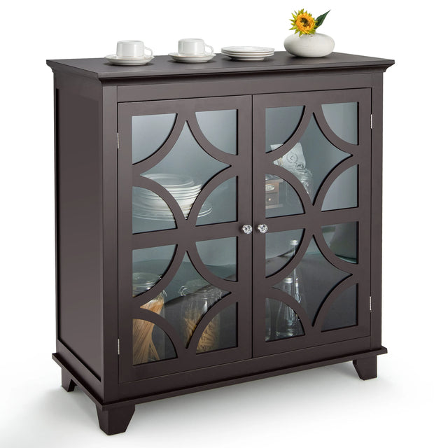 Buffet Sideboard Storage Cabinet with Glass Door for Kitchen Hallway -Coffee
