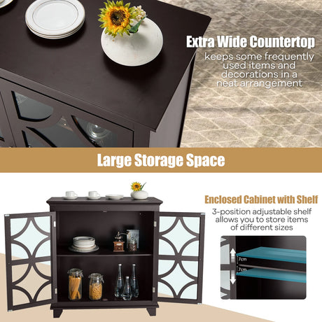 Buffet Sideboard Storage Cabinet with Glass Door for Kitchen Hallway -Coffee