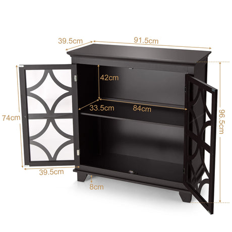 Buffet Sideboard Storage Cabinet with Glass Door for Kitchen Hallway -Coffee