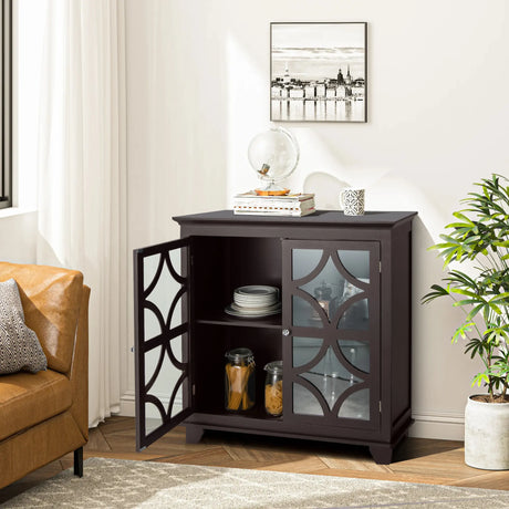 Buffet Sideboard Storage Cabinet with Glass Door for Kitchen Hallway -Coffee