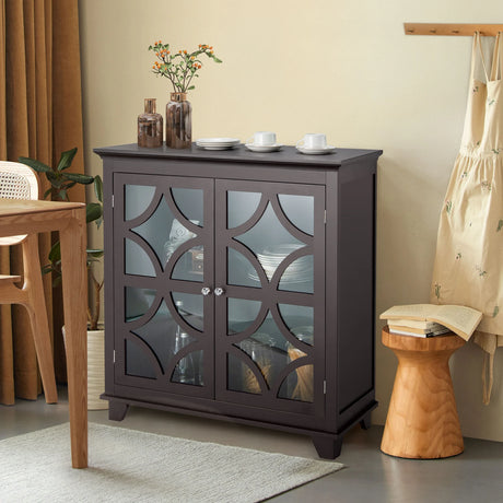 Buffet Sideboard Storage Cabinet with Glass Door for Kitchen Hallway -Coffee