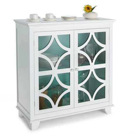 Buffet Sideboard Storage Cabinet with Glass Door for Kitchen Hallway -Green