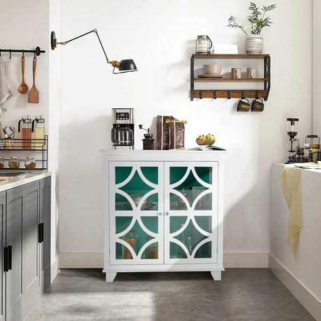 Buffet Sideboard Storage Cabinet with Glass Door for Kitchen Hallway -Green