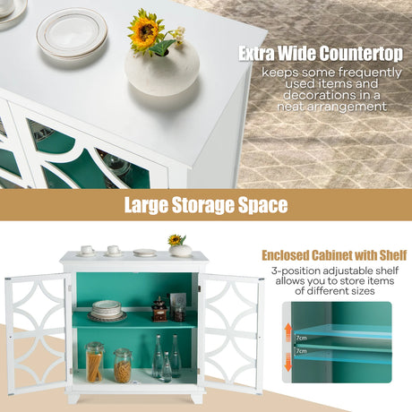 Buffet Sideboard Storage Cabinet with Glass Door for Kitchen Hallway -Green