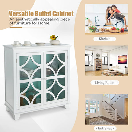 Buffet Sideboard Storage Cabinet with Glass Door for Kitchen Hallway -Green