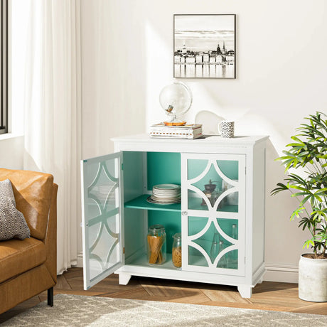 Buffet Sideboard Storage Cabinet with Glass Door for Kitchen Hallway -Green
