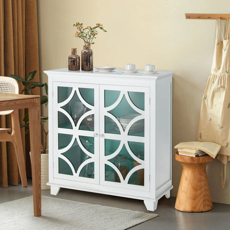 Buffet Sideboard Storage Cabinet with Glass Door for Kitchen Hallway -Green