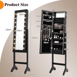 Mirrored Jewelry Cabinet Armoire Organizer w/ LED lights-Black