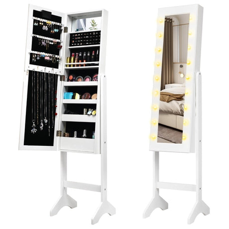 Standing Jewelry Armoire with 18 LED Lights & Mirror