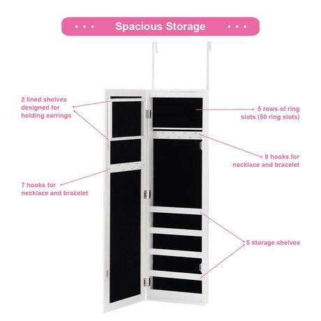 LED Lights Wall Door Mounted Jewelry Cabinet with Full Length Mirror
