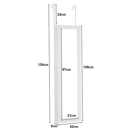 LED Lights Wall Door Mounted Jewelry Cabinet with Full Length Mirror