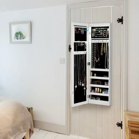LED Lights Wall Door Mounted Jewelry Cabinet with Full Length Mirror