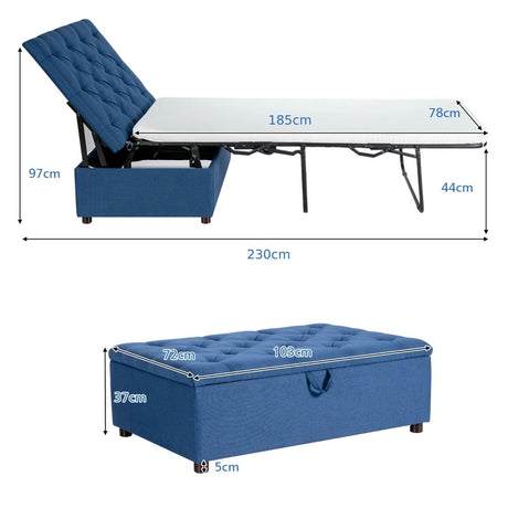 Folding Ottoman Sleeper Bed with Mattress for Guest Bed and Office Nap-Blue