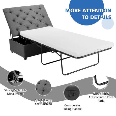 2-In-1 Folding Ottoman Sleeper with Mattress for Home/Office/Bedroom