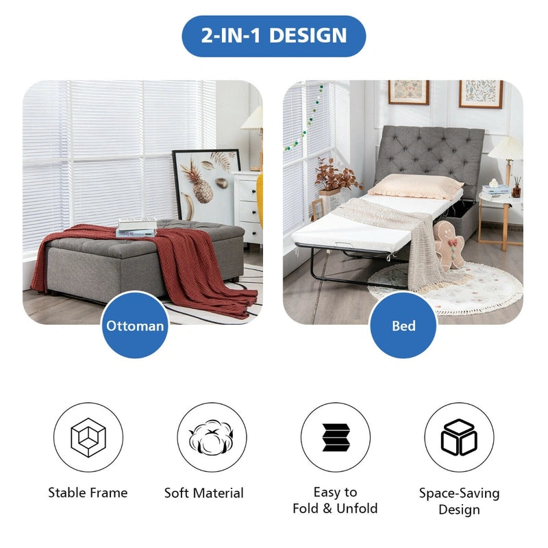 2-In-1 Folding Ottoman Sleeper with Mattress for Home/Office/Bedroom