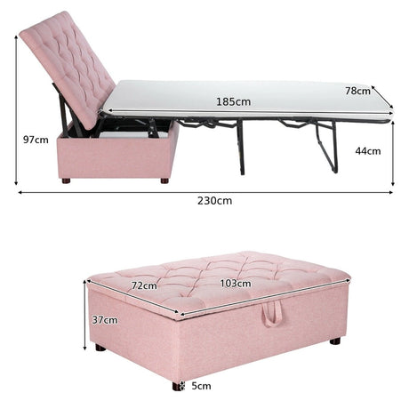 Folding Ottoman Sleeper Bed with Mattress for Guest Bed and Office Nap-Pink