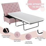 Folding Ottoman Sleeper Bed with Mattress for Guest Bed and Office Nap-Pink