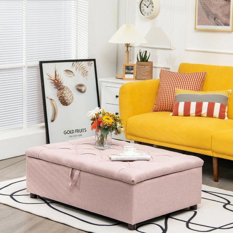 Folding Ottoman Sleeper Bed with Mattress for Guest Bed and Office Nap-Pink