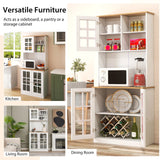 72 Inch Freestanding Pantry Cabinet with Hutch and Adjustable Shelf-White