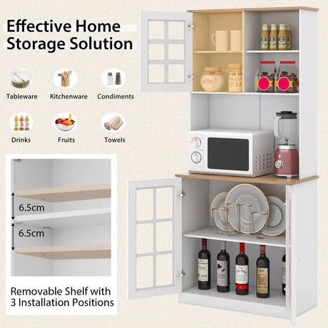 72 Inch Freestanding Pantry Cabinet with Hutch and Adjustable Shelf-White