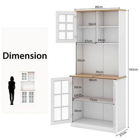 72 Inch Freestanding Pantry Cabinet with Hutch and Adjustable Shelf-White