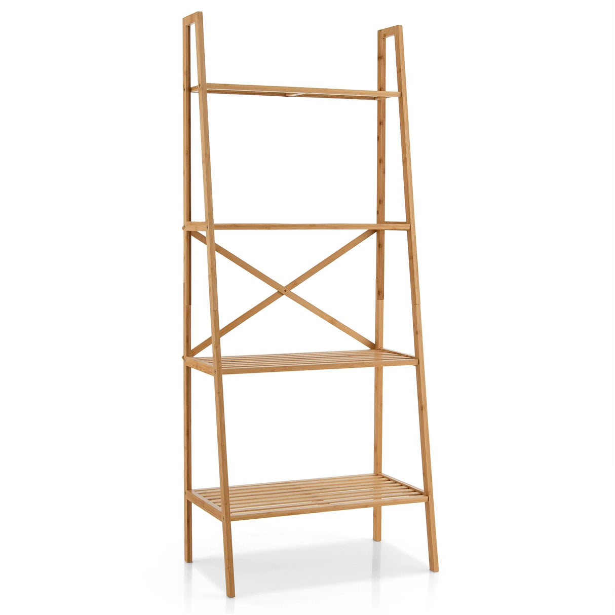 58 Inch 4-Tier Bamboo Ladder Bookshelf-Natural