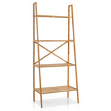 58 Inch 4-Tier Bamboo Ladder Bookshelf-Natural