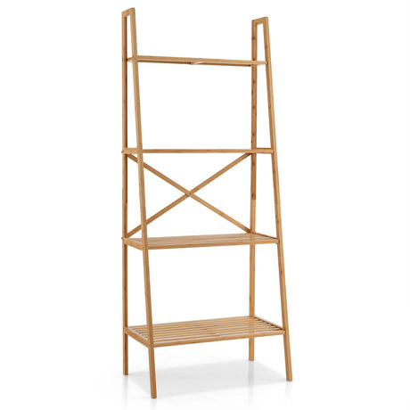 58 Inch 4-Tier Bamboo Ladder Bookshelf-Natural