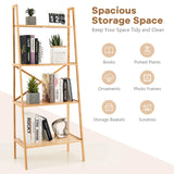 58 Inch 4-Tier Bamboo Ladder Bookshelf-Natural