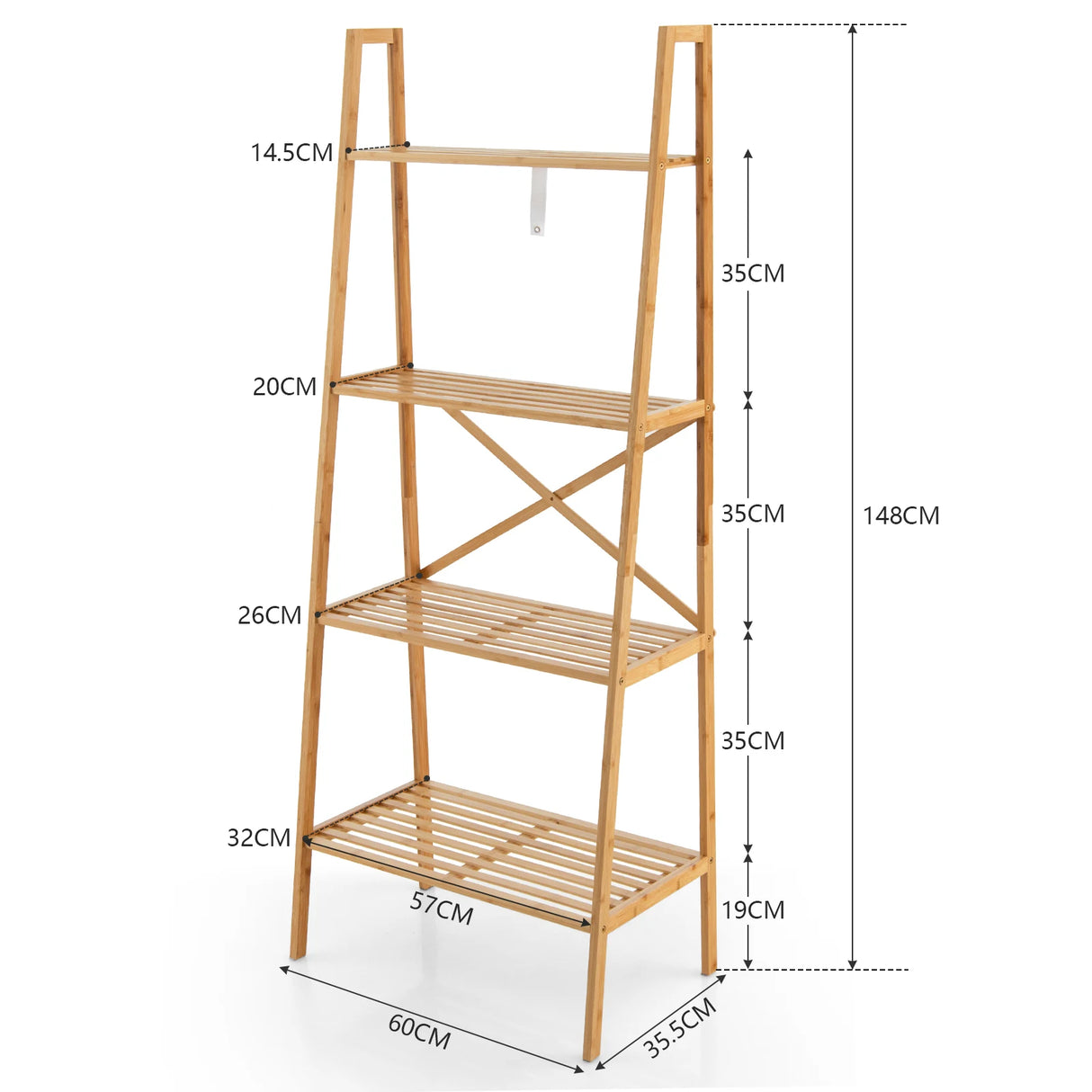 58 Inch 4-Tier Bamboo Ladder Bookshelf-Natural