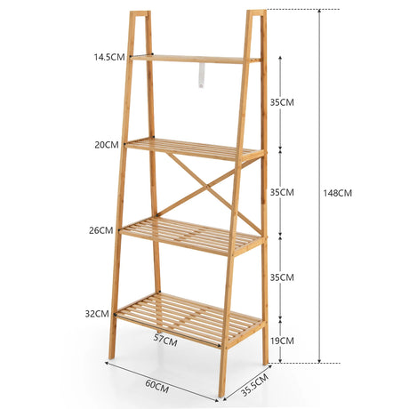 58 Inch 4-Tier Bamboo Ladder Bookshelf-Natural