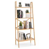 58 Inch 4-Tier Bamboo Ladder Bookshelf-Natural