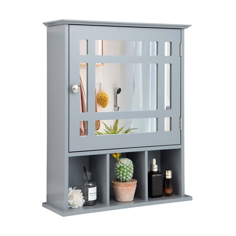 Wall Mounted and Mirrored Bathroom Cabinet-Gray