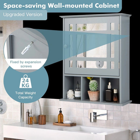 Wall Mounted and Mirrored Bathroom Cabinet-Gray