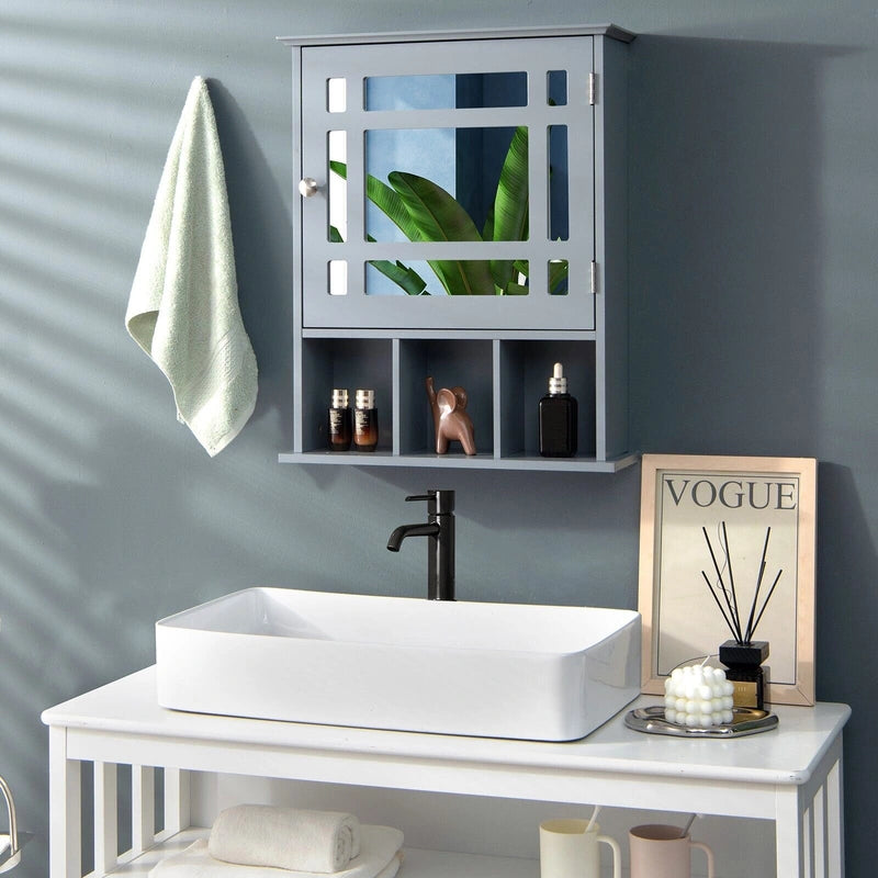 Wall Mounted and Mirrored Bathroom Cabinet-Gray