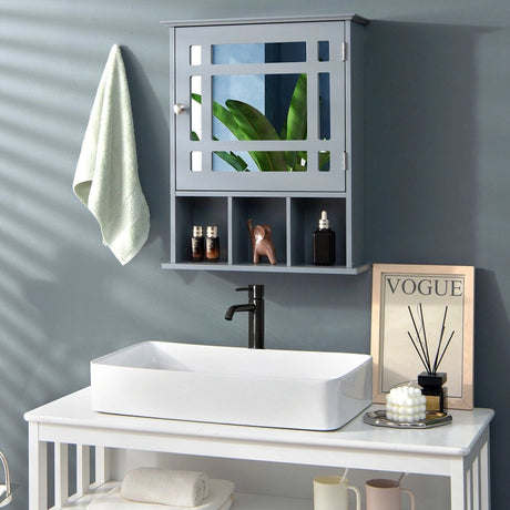 Wall Mounted and Mirrored Bathroom Cabinet-Gray