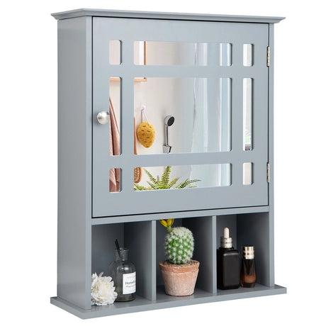 Wall Mounted and Mirrored Bathroom Cabinet-Gray