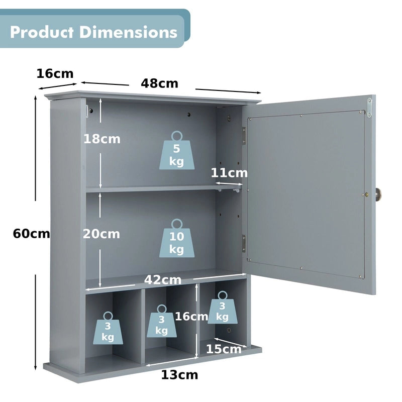 Wall Mounted and Mirrored Bathroom Cabinet-Gray