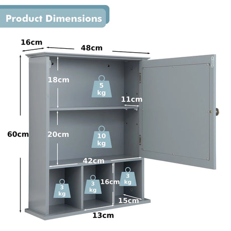 Wall Mounted and Mirrored Bathroom Cabinet-Gray