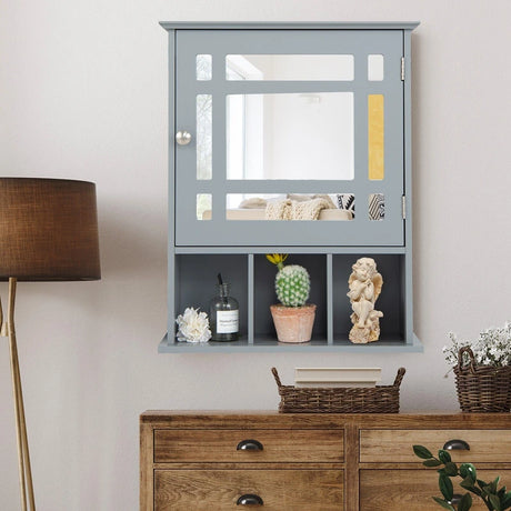 Wall Mounted and Mirrored Bathroom Cabinet-Gray