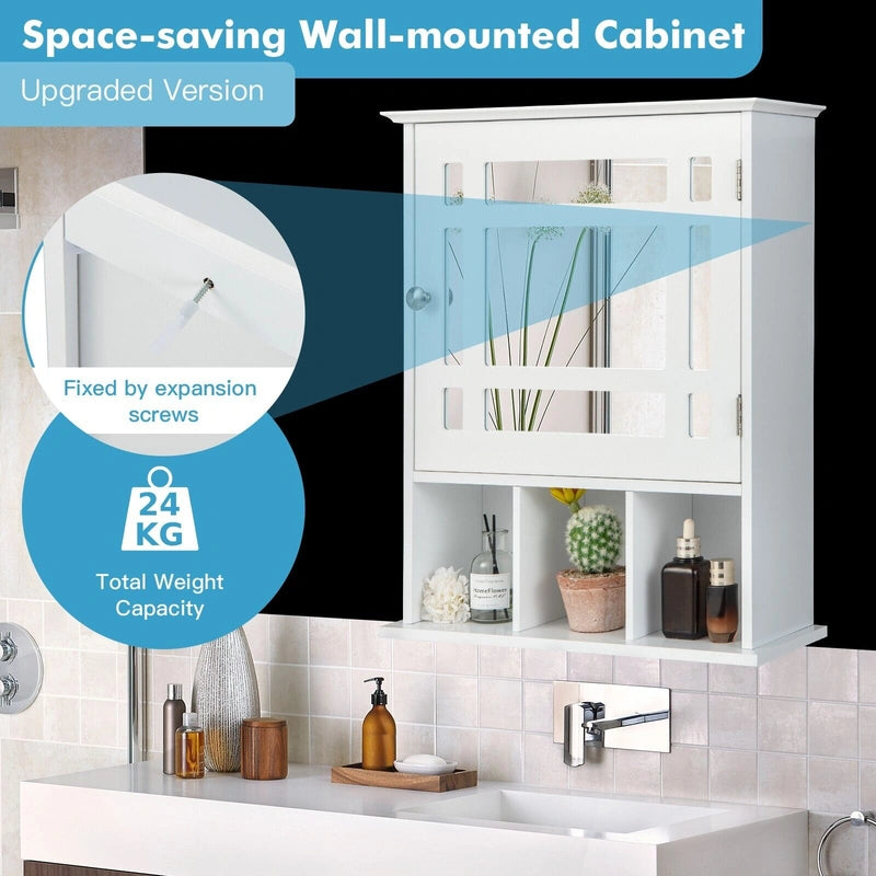 Wall Mounted and Mirrored Bathroom Cabinet-White
