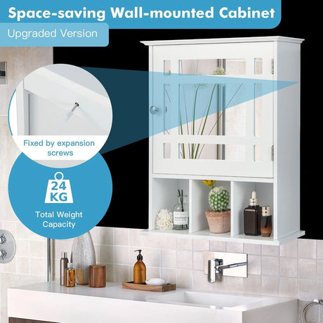 Wall Mounted and Mirrored Bathroom Cabinet-White