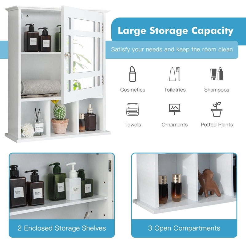 Wall Mounted and Mirrored Bathroom Cabinet-White