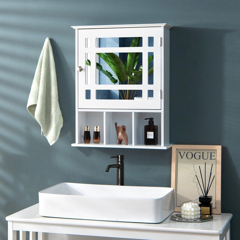 Wall Mounted and Mirrored Bathroom Cabinet-White