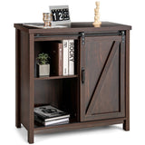 Freestanding Kitchen Buffet Storage Cabinet with Sliding Barn Door-Rustic Brown
