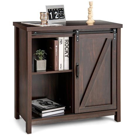 Freestanding Kitchen Buffet Storage Cabinet with Sliding Barn Door-Rustic Brown