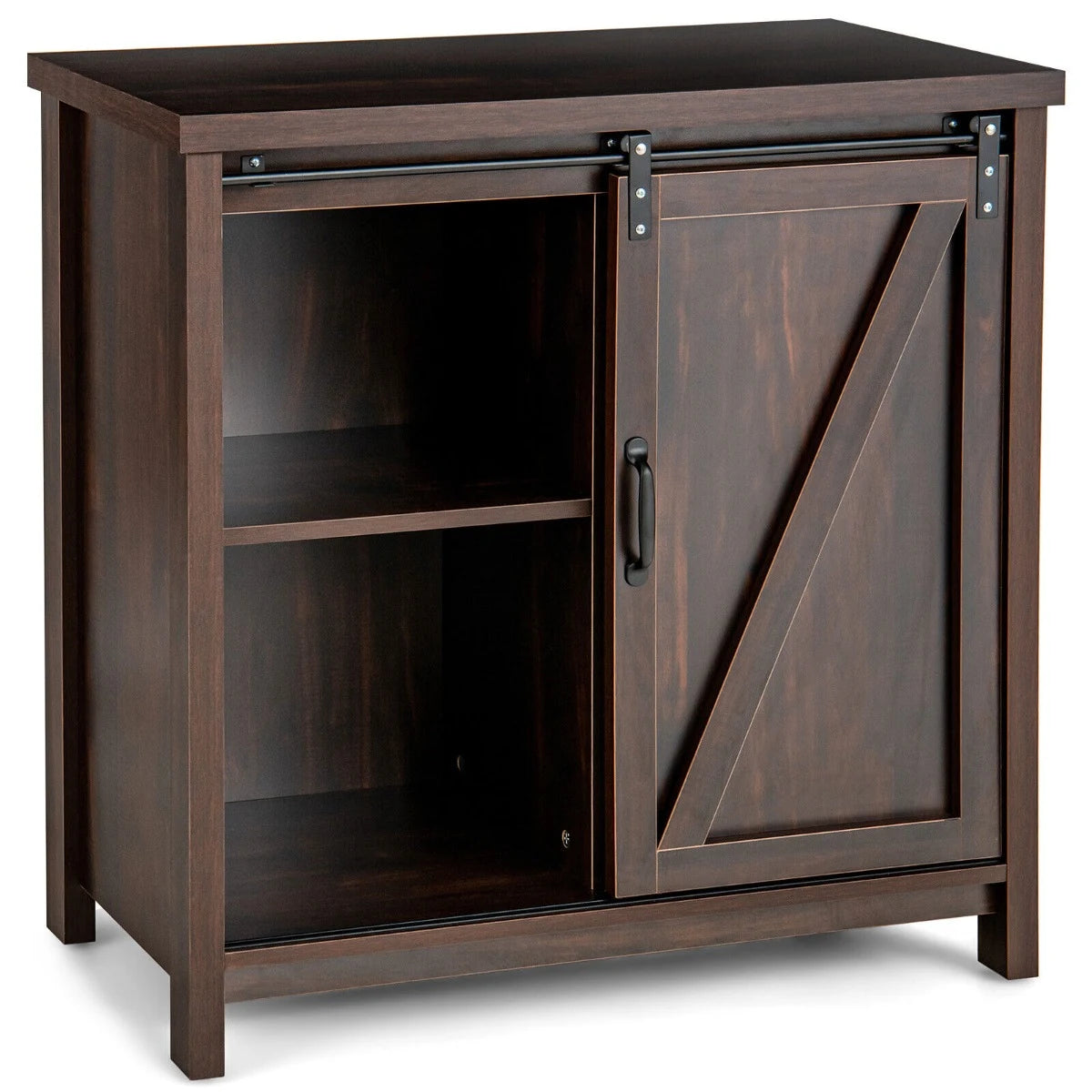 Freestanding Kitchen Buffet Storage Cabinet with Sliding Barn Door-Rustic Brown