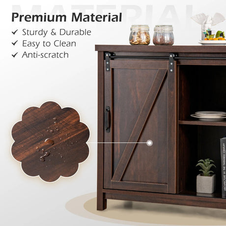 Freestanding Kitchen Buffet Storage Cabinet with Sliding Barn Door-Rustic Brown